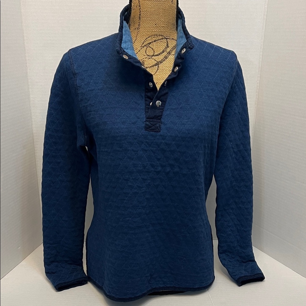 MARINE LAYER QUILTED BLUE PULLOVER SWEATER SIZE SMALL